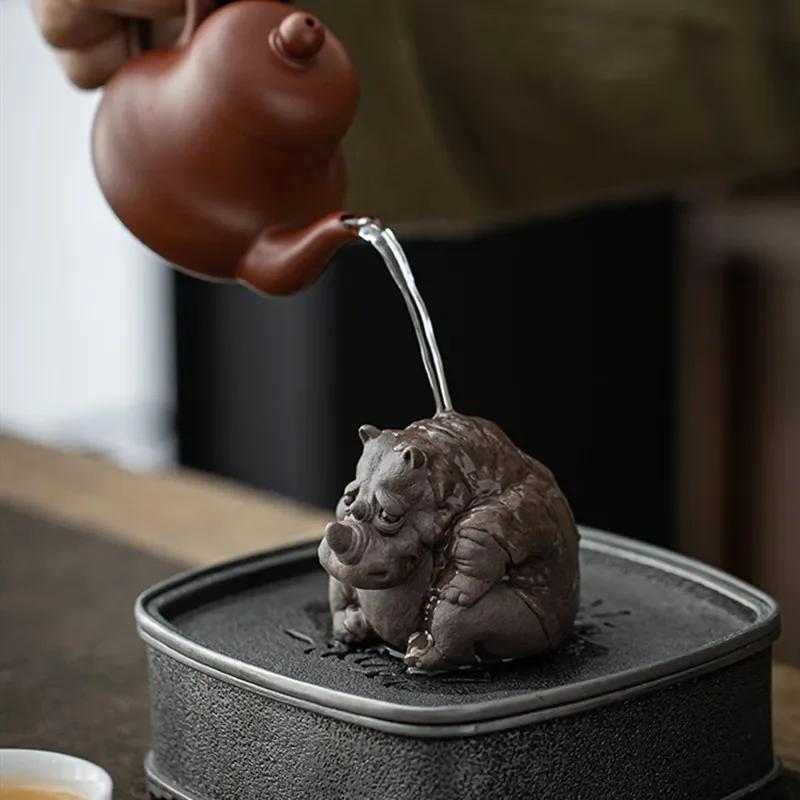 Chinese Purple Clay Tea Pet Handmade Elephant Statue Ornaments Tea Figurine Sculpture Decoration Tea Set Decors Accessories