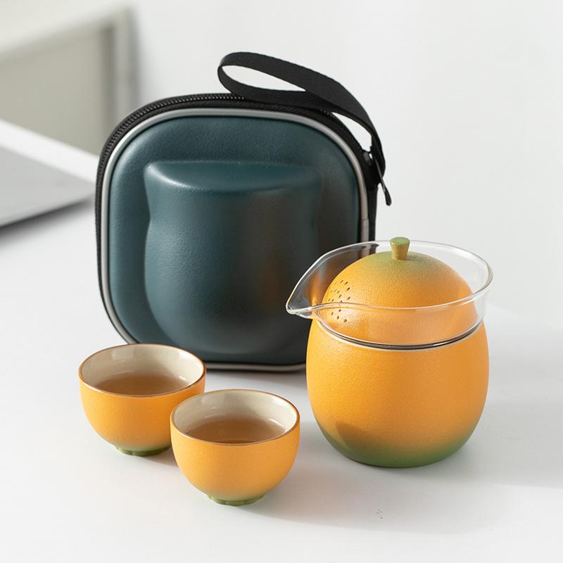 

Чайный набор Lemon Kung Fu, портативный дорожный чайный набор для путешествий, керамическая чашка, один чайник, набор из двух чашек, аксессуары для китайской чайной церемонии