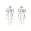 Silver Needle Diamond Glass Bow Fringed Earrings Light Luxury Premium Earrings Exquisite Versatile Commuter Earrings