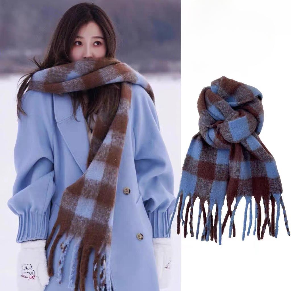 Trendy Striped Chunky Scarf On Fringe Thick Coldproof Plaid Large Scarves Classic Windproof Shawl For Women Autumn & Winter