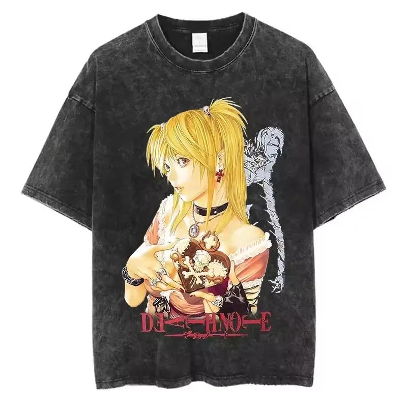 Death Anime Washed Short Sleeved Round Neck Y2k Tshirt Men Clothing New In Top Tees Mens T-Shirt Camisetas Fashion