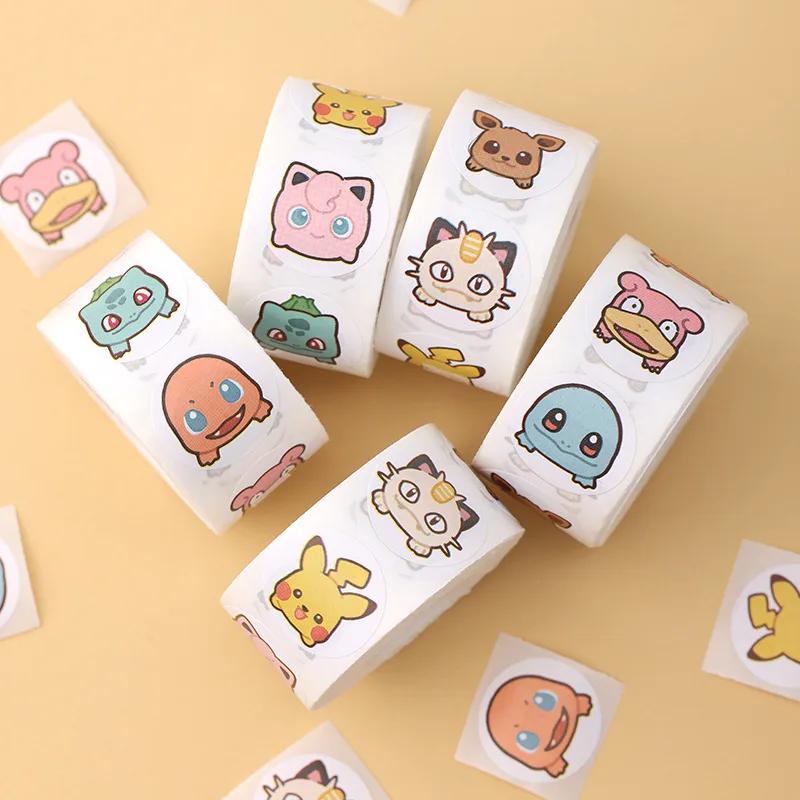 500pcs Roll Stickers Cartoon Pokemon Kawaii Anime Pikachu Charizard Round Seal Diy Laptop Decals Stikers Reward Kids Toy Gift