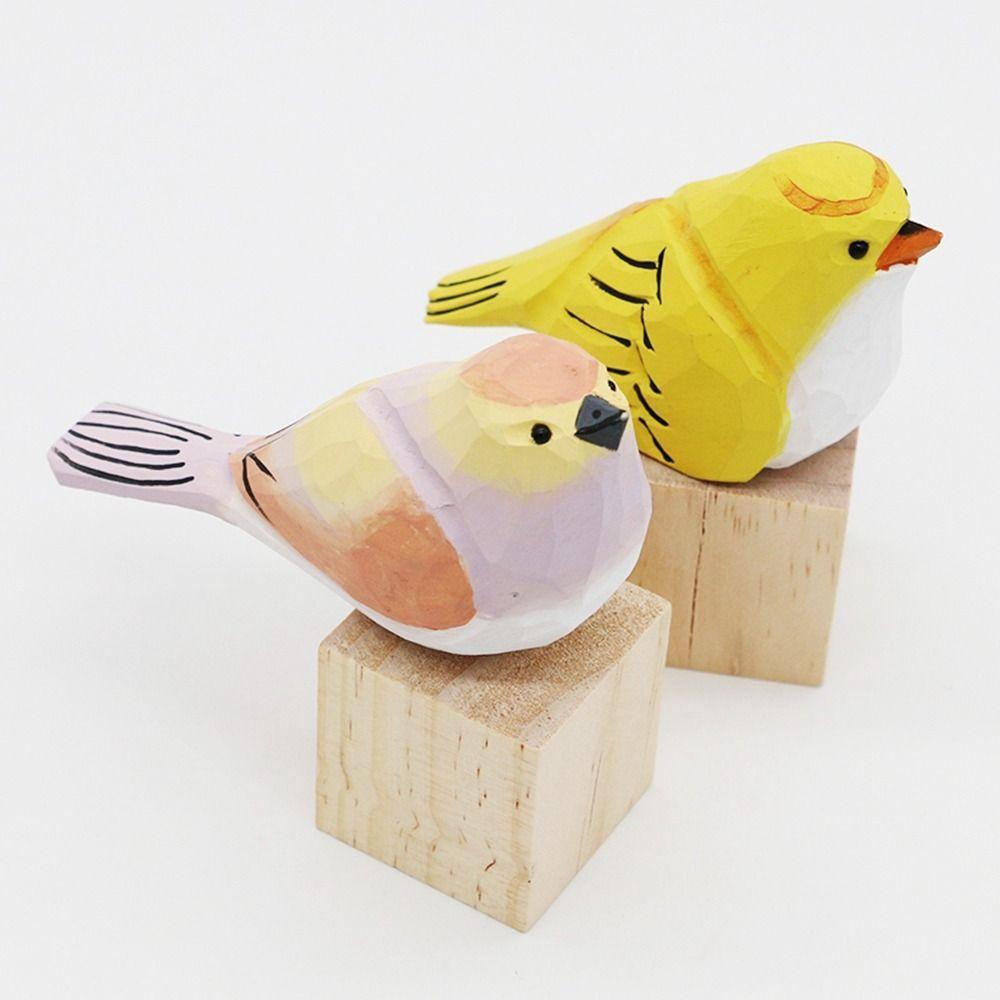 Cute Wood Carving Bird Handmade Wooden Bird Figurine Multi-style Small Bird Ornament  Birthday Gift