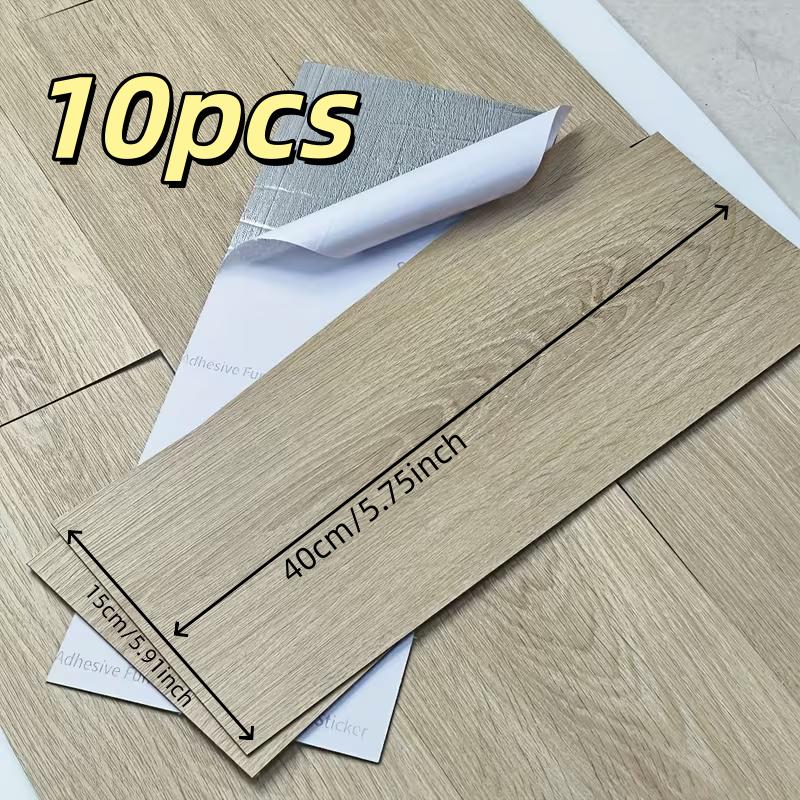 10Pcs 40x15cm PVC Floor Stickers Self-adhesive Stickers Waterproof Thickened Wood Grain Floor Stickers Stickers Living Room