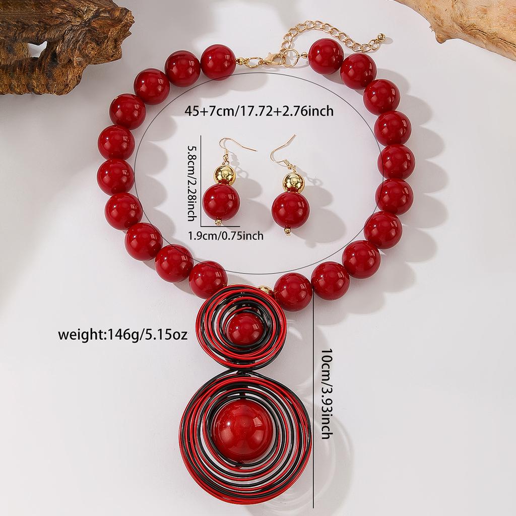 Nuevo Diseño Moda Hecho a Mano Cuentas de Resina Alambre de Aluminio Tejido Collar de Cuentas Set de Pendientes Para Mujeres Accesorios de Fiesta de Boda