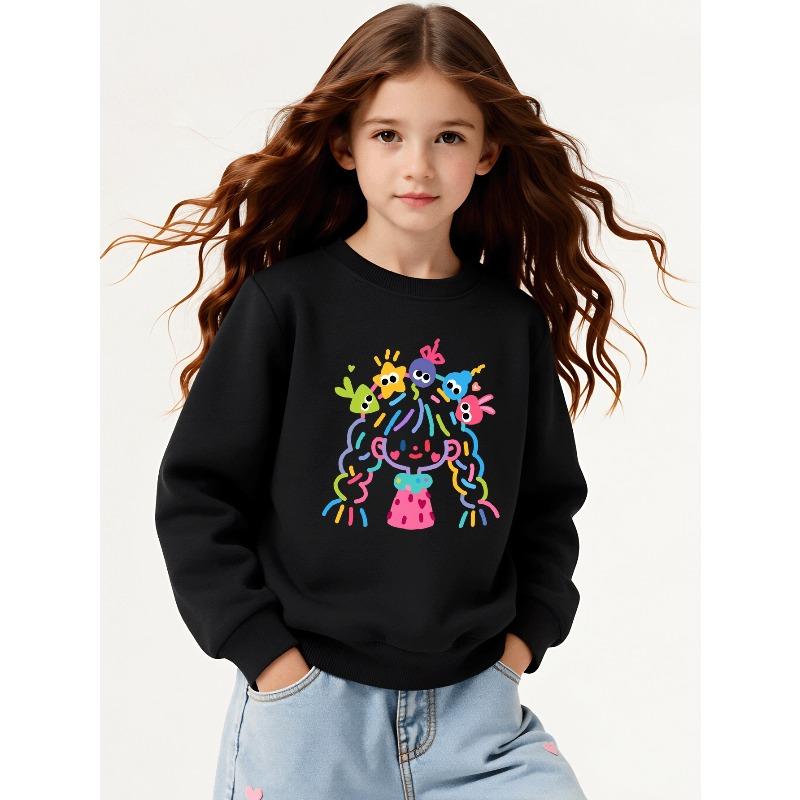 European sizes Kids' Sweatshirt, Kids' Clothing, Kids' Round Neck Fashion Sweatshirt, Colorful Hair Characters Fun Design, Casual And Sporty