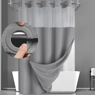 1PC Hookless Shower Curtain Set Double-layer with Lining Detachable White Waffle for Bathroom Curtains
