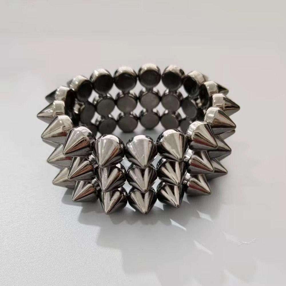 Three-row Punk Style Bracelets Y2K Jewelry Goth Rock Bangle Cool Rivet Cone Bracelets  Hip-hop