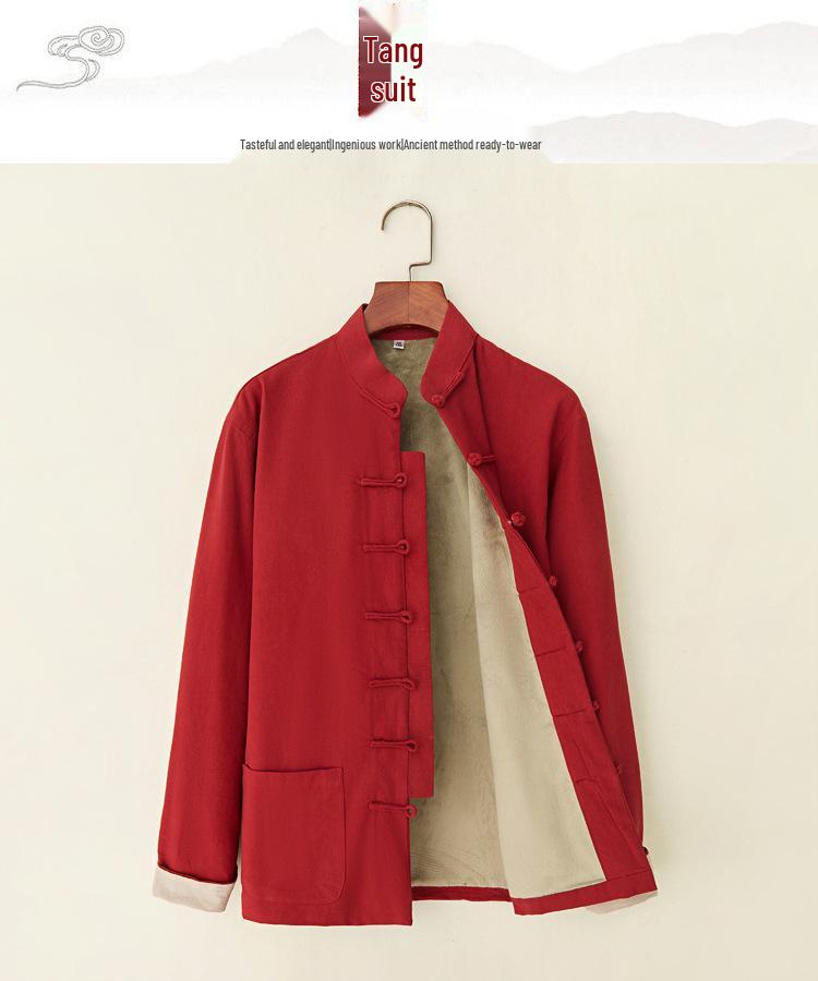 Men's Autumn-Winter Tang Suit: Warm Cotton Linen Long-Sleeve Traditional Chinese Jacket