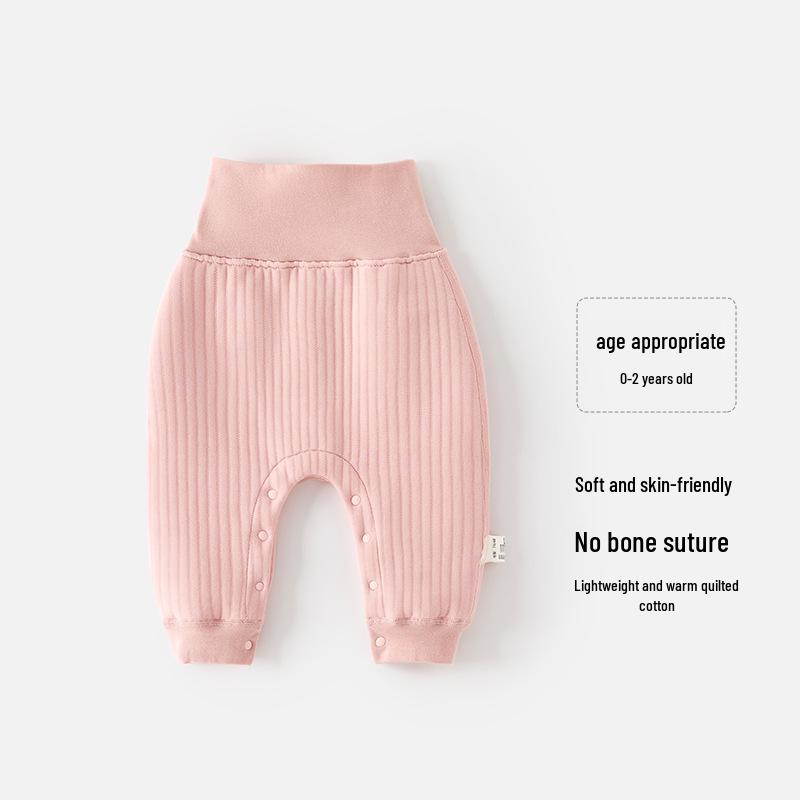 Autumn Quilted High-Waist Warm Pants for Newborns - Unisex Solid Color with Belly Protection