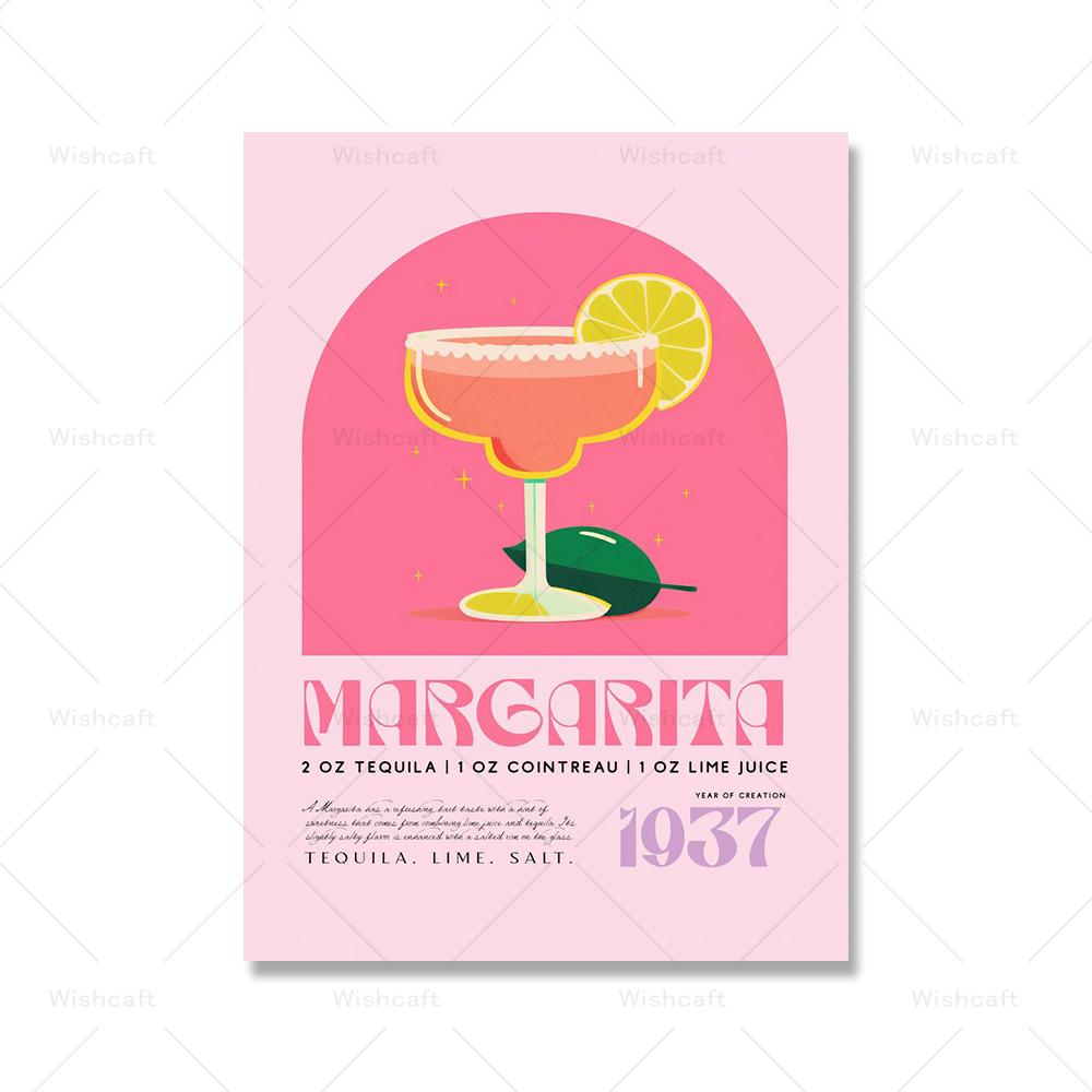 Vintage Manhattan Cocktail Art Prints Drinking Dry Martini Poster Margarita Gin Basil Smash Kitchen Bar Club Wall Decor Pictures