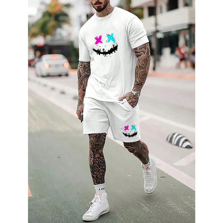 

84 принта, мужской повседневный модный комплект из 2 предметов, модная футболка с коротким рукавом и шорты для стильных летних тренировок, спортивная одежда для отдыха 6XL