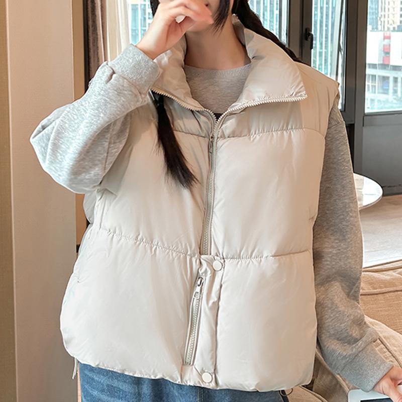 

Зимняя парка без рукавов женский короткий жилет воротник-стойка повседневный толстый теплый женские куртки 2XL светло-серый