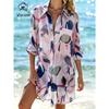 Modisches, mittellanges, locker sitzendes Strand-Überwurfkleid mit Print für große Frauen, Bikini-Wickelrock