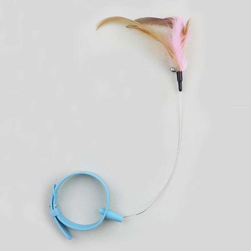 

1/2Pcs Interactive Bite Resistant Durable Self Amusing Pet Toys Cat Teaser Wand Steel Wire Collar Cat Toy With Bell For Cats blue