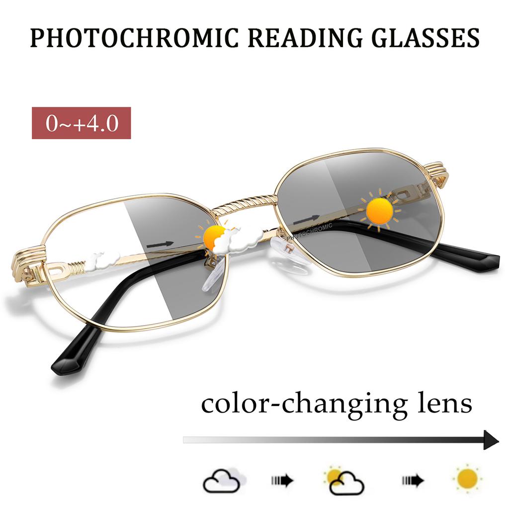 3 Pairs Anti-Blue Light Photochromic Reading Sunglasses Women Men Metal Round Trendy Classic Style Protection Unisex Eyewear