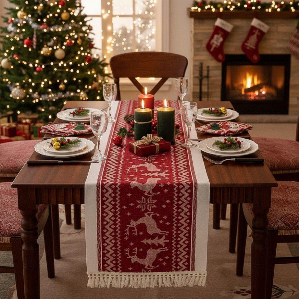 Rectangle Christmas Table Runner Red Elks Tablecloth Durable Table Cover  Coffee Table
