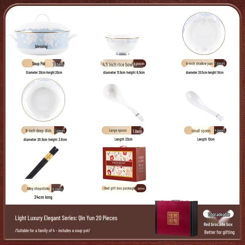 

Mo de Lanka Qin Yun 20-Piece Ceramic Dinnerware Set with Gold Hand-painted Details