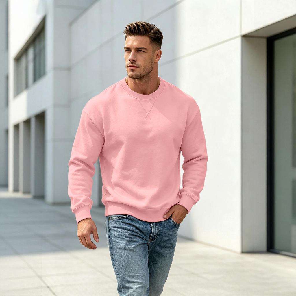 Men's Casual Drop Shoulder Sweatshirt Long Sleeve Crewneck Pullover for Sports and Daily Wear