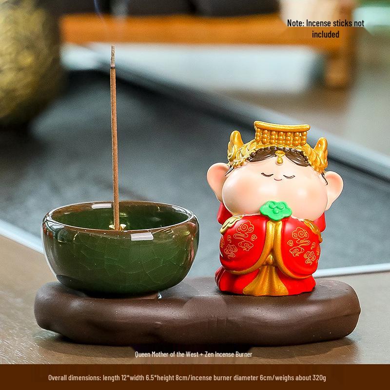 

Фигурка Чжун Куя, защитника офиса, с подставкой для благовоний из сандалового дерева - Декор для ароматерапии и дзен-медитации.