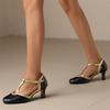 FOREADA Women Two-Piece Pumps Round Toe Thick High Heels Buckle T-Tied Mary Janes Ladies Fashion Shoes Spring Autumn Green 46