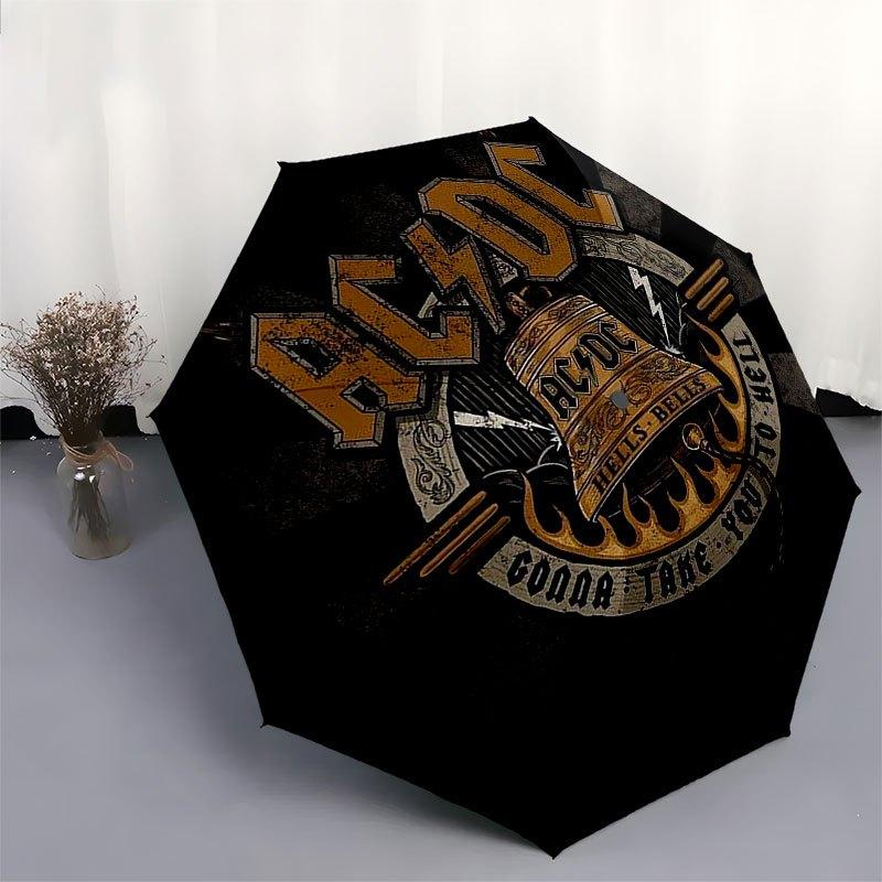 1 Stück ACDC Band Automatik-Regenschirm mit praktischem Dreifachschirm und 8 Eisenstreben - geeignet für den täglichen Gebrauch im Freien