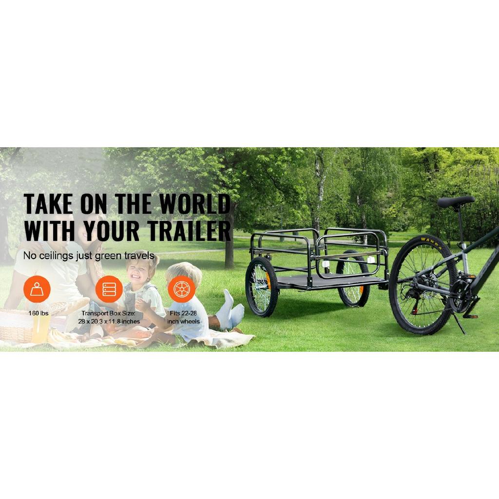 SucceBuy Remolque de Carga para Bicicleta de 160 lbs Plegable para Almacenamiento Carrito de Carro de Bicicleta con Ruedas de 16" Reflectores de Seguridad Se Adapta a Ruedas de Bicicleta de 22"-28"
