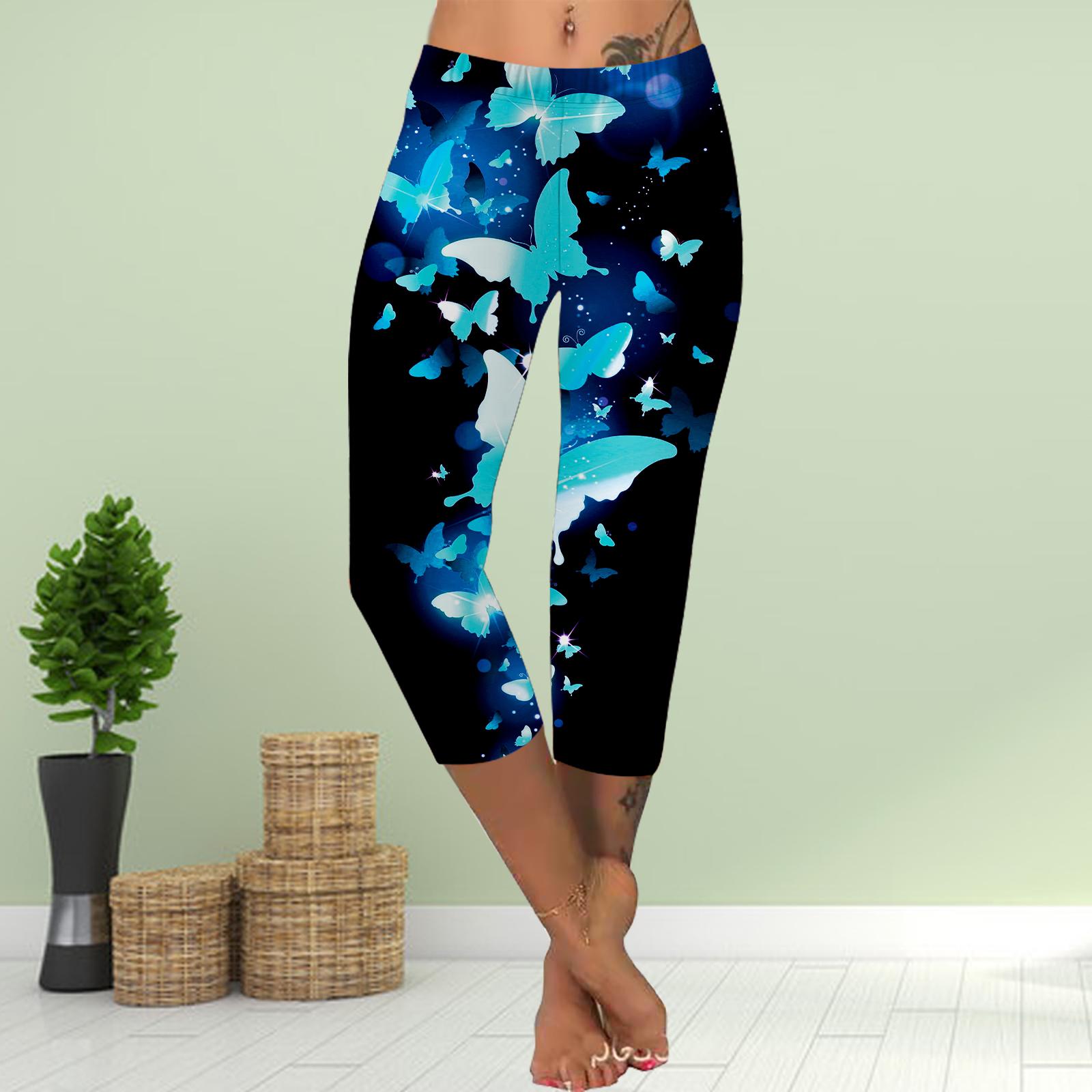 

Штани Літні короткі легінси Укорочені вузькі штани Легінси великих розмірів Жіночі вузькі штани з 3D місячним принтом метелик XS світло-синій колір