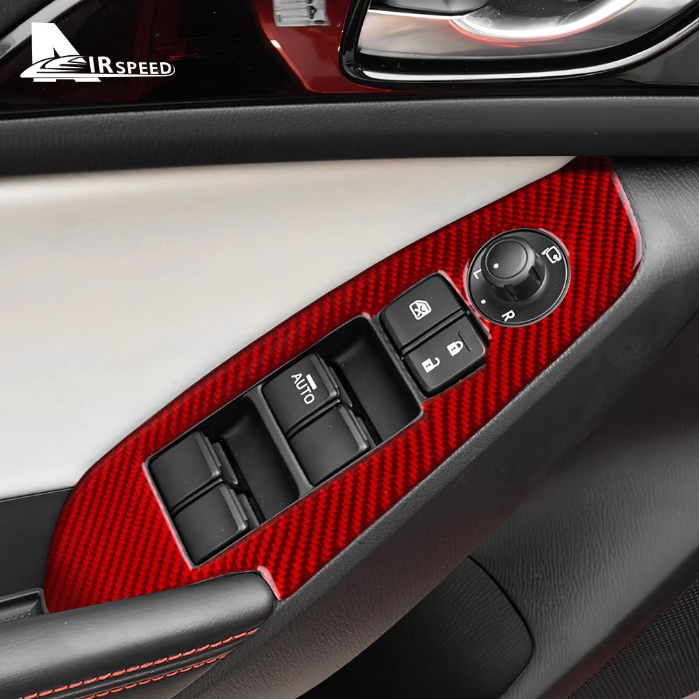 Real Soft Carbon Fiber Sticker For Mazda 3 Axela 2014 2015 2016 2017 2018 LHD RHD Car Window Lift Button Panel Trim Accessories