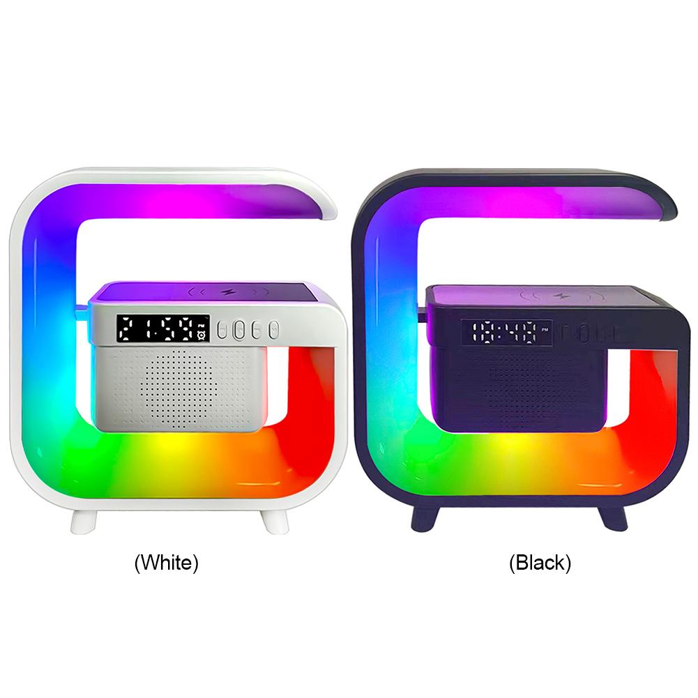 Alarm Clock with Wireless Charging Station Bluetooth-Compatible Speaker USB Charging Atmosphere Bedside Light for Home Office