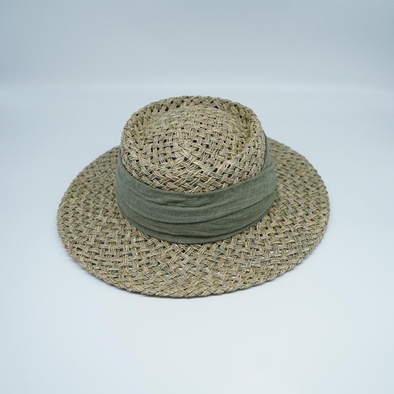 Japanese Retro Japanese Salty Grass Seaweed Woven Flat Top Top Top Top Hat Women'S Summer Shading Vacation Panama French Straw Hat
