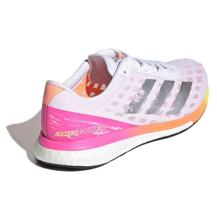 adidas Adizero Boston 9 White Screaming Pink Women Sneakers Cloud-White Silver-Metallic H68744