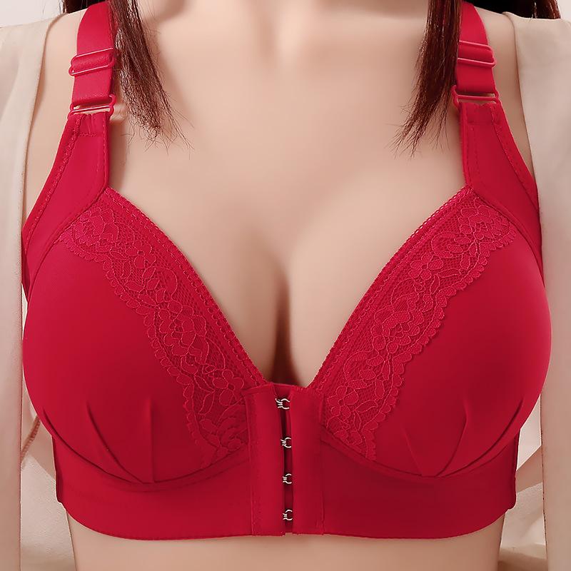 Fixed Cup Front Buckle Middle-aged and Elderly Mother Underwear Women's Large Size Thin Style Without Steel Ring Full Cup Vest Bra Cover
