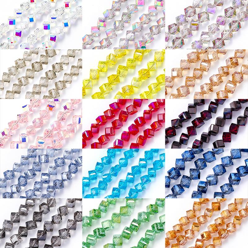 4-8mm Cube Crystal Glass Beads for Jewelry Making Faceted Square Crystal Glass Beads for Bracelet Earring Necklace DIY Craft