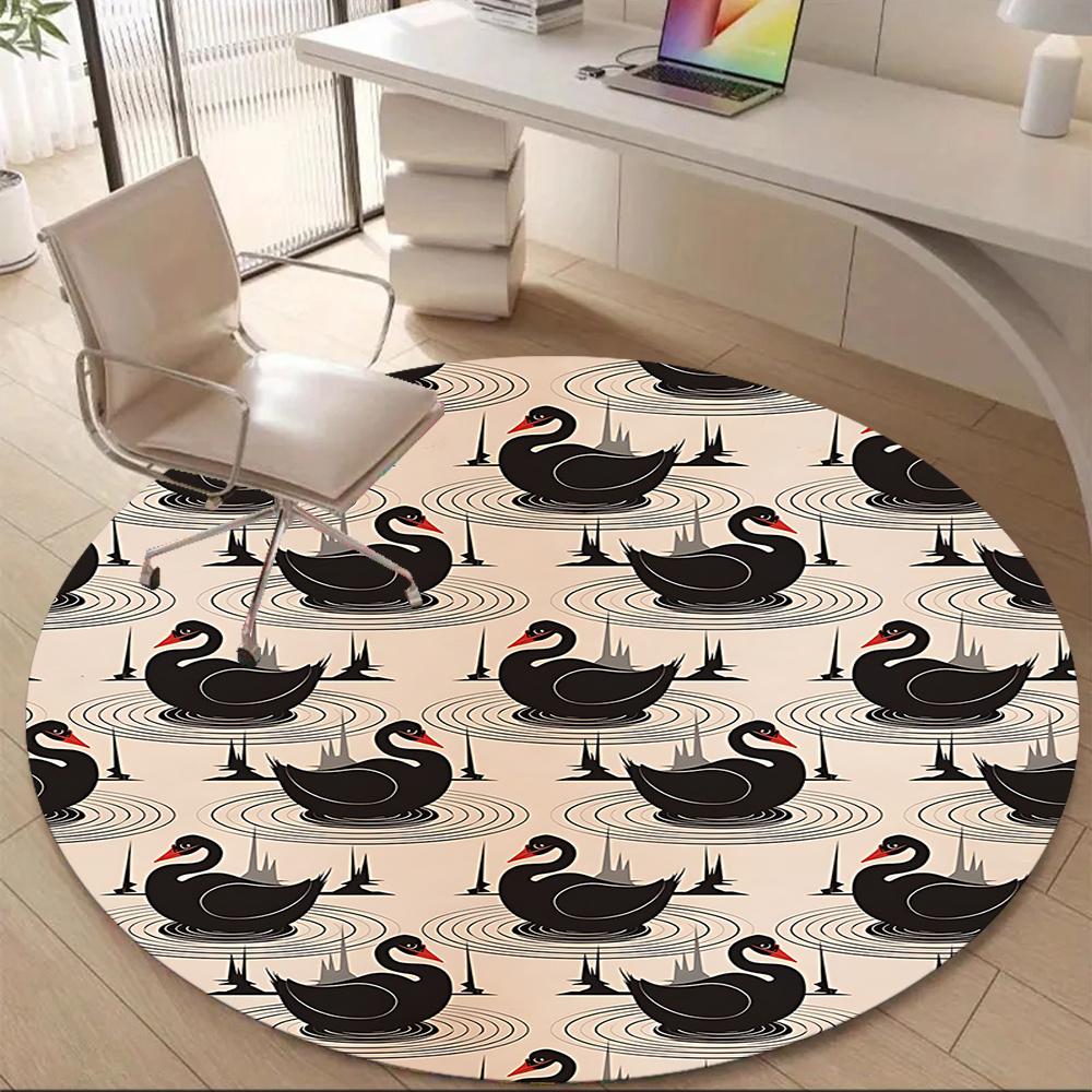1pc Swan Lake Pattern Office Round Area Rug, Indoor Mat Suitable ForOffice, Under Office Chairs Bedroom Living Room Home Decor, Room Decot045