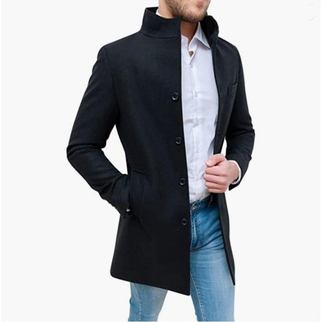 New Men's Thickened Stand Collar Wool Blended Jacket Casual Woolen Outerwear for Cross-border