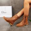 2025 new European and American foreign trade large size round head thick heel strap side zipper solid color low tube women's Martin boots in stock