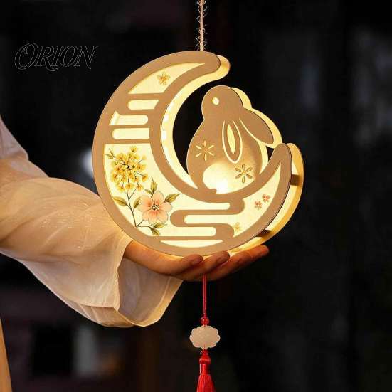 Handgefertigtes Papierlaternen-Bastel-DIY-Kit im chinesischen antiken Stil, handgehalten beleuchtbar mit LED-Lichterkette & traditionellem Quasten-Dekor, Hase Schmetterling Lotus