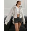 Women Short Zip Up Hooded Cardigan Batwing Sleeve Loose Streetwear Solid Color