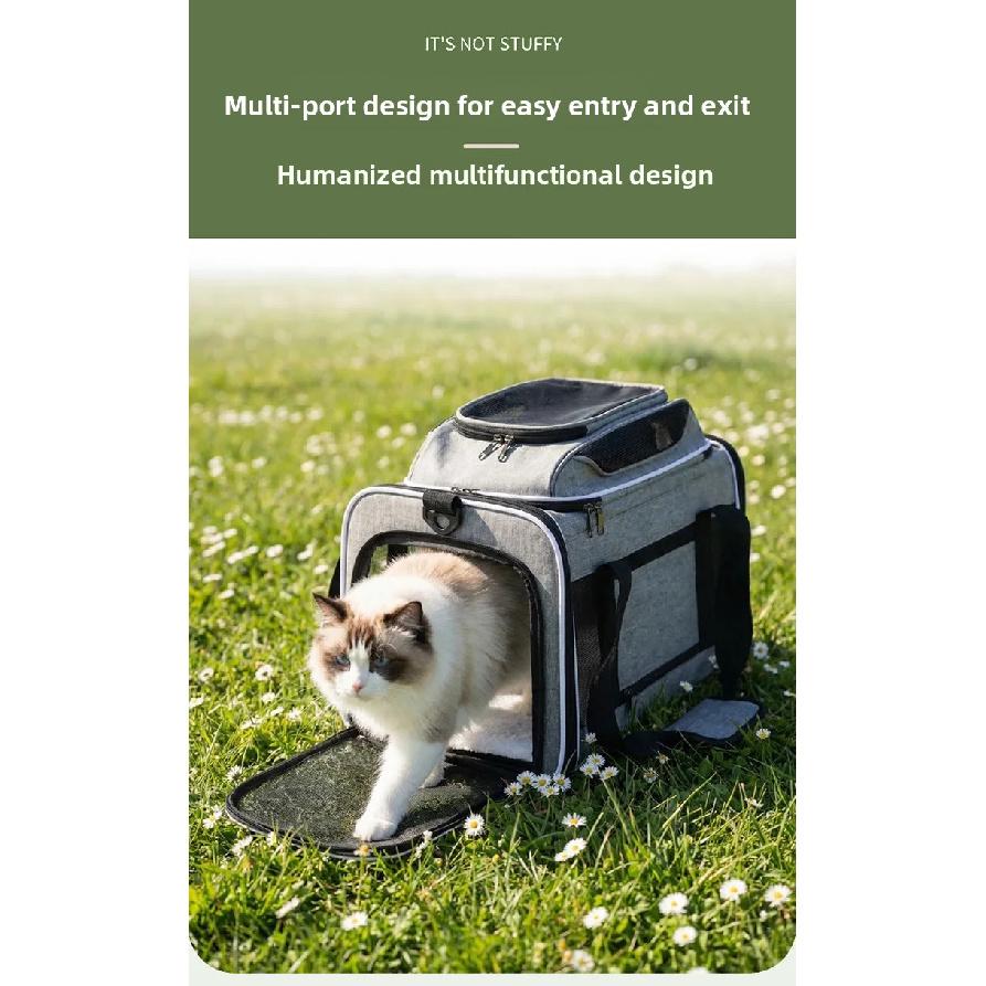 Foldable Pet Carrier Bag for Cats Small Dogs, Breathable Multi-Opening Soft Travel Tote with Padded Base and Safety Leash