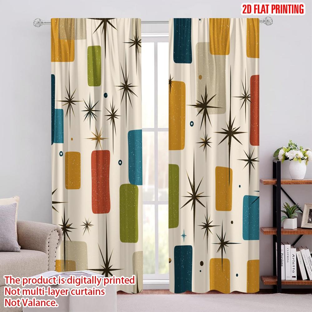 

2 шт., 2D плоская печать Светофильтрующие шторы Ретро квадраты Прочный полиэстер (без удилища) Декор комнаты Lдеально для гостиной, 52.50 × 116.00 cm 2 pcs
