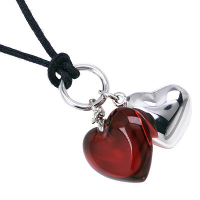 Baccarat Podwójne serce Naszyjnik choker Czerwony kryształ/Srebro925 9.6g Kobiety Używany