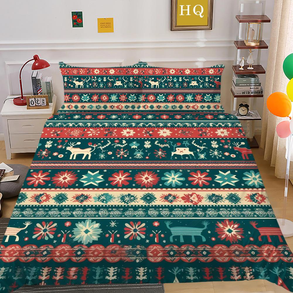 Christmas Printing 3D Printing Polyester Pillowcase Quilt Cover Two Or Three-Piece Set