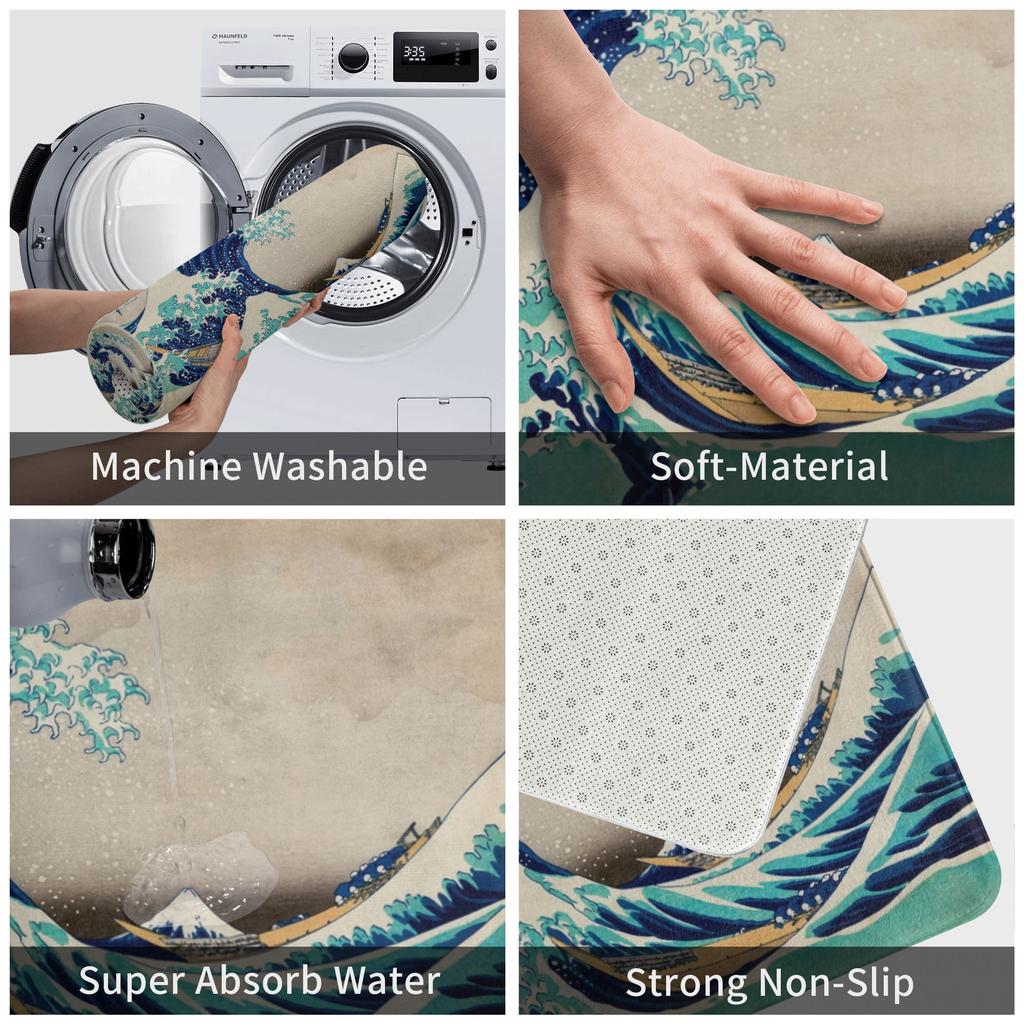 Great Wave Off Kanagawa Vintage Japanese Doormat Anti-Slip Bathroom Kitchen Mat Living Room Door Floor Entrance Carpet Rug