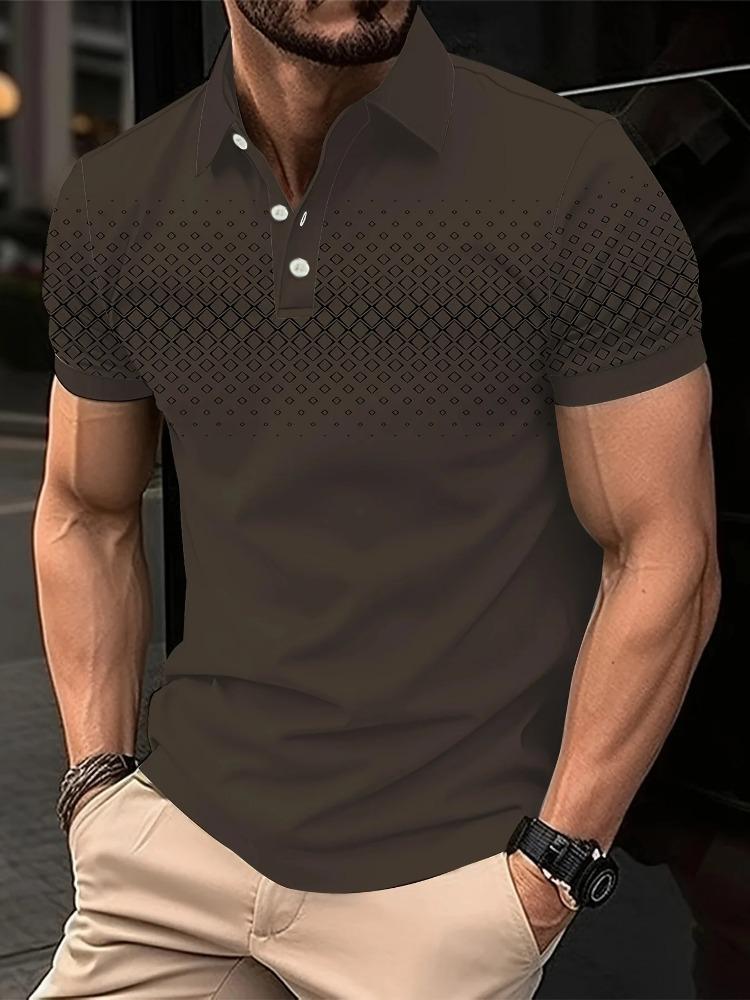 Summer Men's Slimming Diamond Pattern Printed Short-Sleeved Polo Shirt Simple Shirt Breathable and Comfortable Men's Clothing