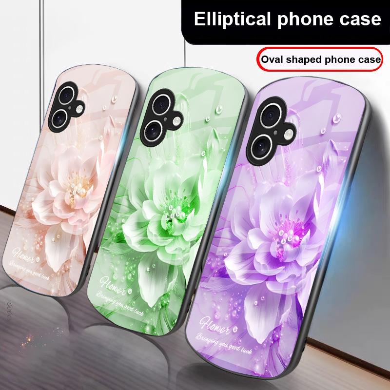 Blooming Blue Flowers For iPhone 17 16 15 14 13 Plus 12 Mini 11 Pro Max XR Xs Max X 7 8 6S 22 20 Elliptical Glass Phone Case