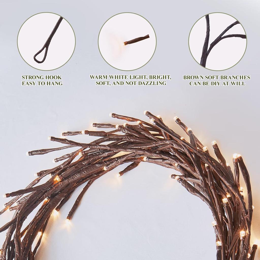 Enchanted Willow Vine Lights 9.5ft 160 LEDs for Home Decor, Christmas Swags Decorations Artificial Lighted Tree for Walls 8 Modes Christamas