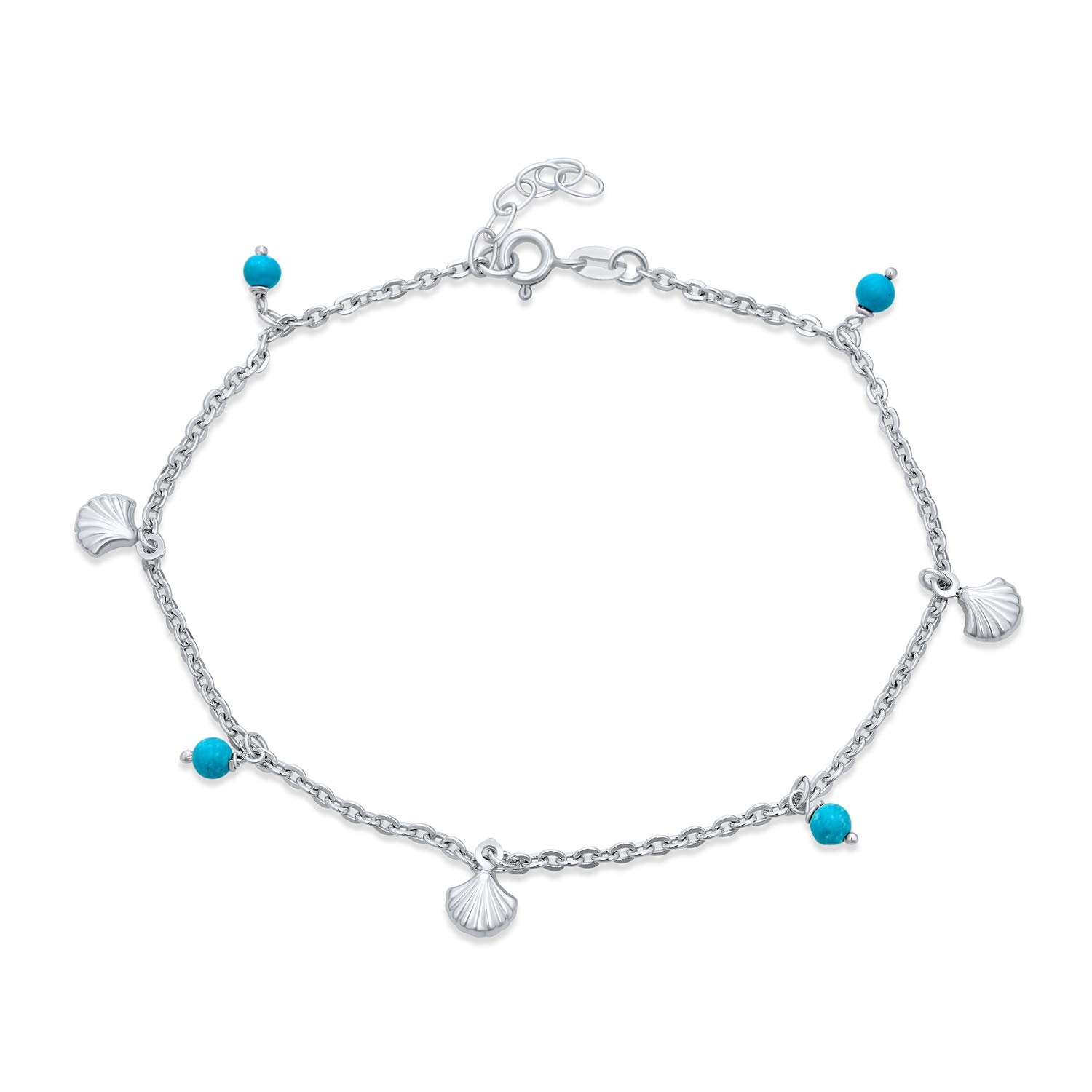 

Бирюзовый узор из ракушек 925 пробы, 22 см с регулятором [Bling Jewelry], бусины, серебро, браслет на лодыжку, 25,5 см,