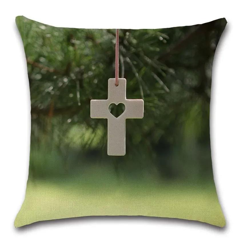 Jesus Christianity Cross Pattern Cushion Cover Cotton Linen Pillow Cover Decorative For Home Sofa Car Party Pillowcase 45X45Cm
