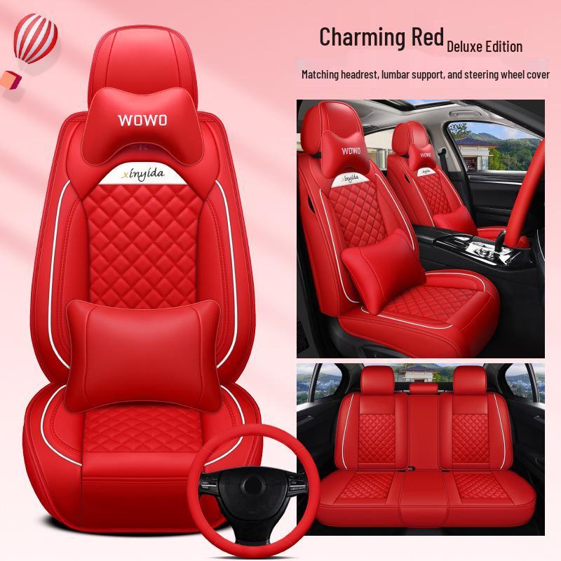 2021 Little Lucky Cow Leather Cartoon Car Seat Cushion for All Seasons - Fits Five Seats